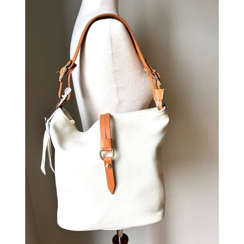VALENTINA Italy Cream White Pebbled Leather Hobo Shoulder Bag Purse NWT